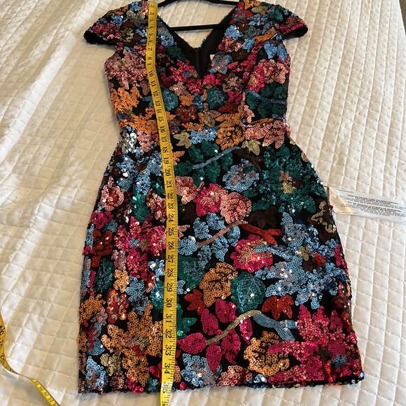 Dress The Population Sequin Mini Dress Floral Short Sleeve Small S New NWT V - Picture 7 of 15